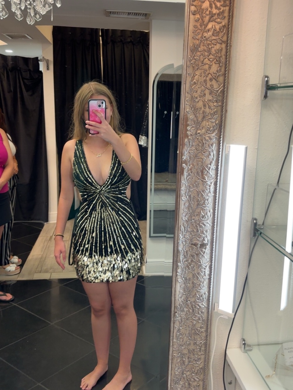 Primavera Couture Black and Gold Sequin Mini Dress